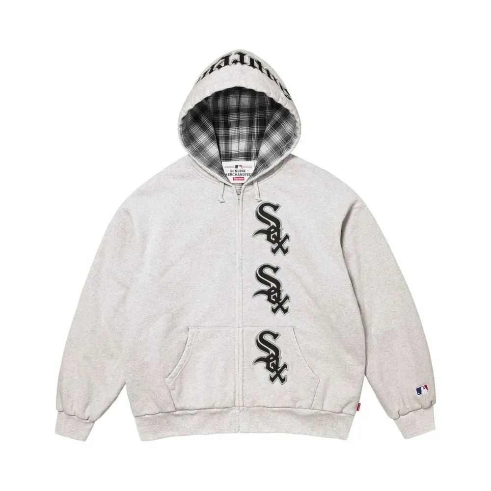 Chicago White Sox x Supreme Jaqueta Zip Up Hooded Ash Grey FW25-W17 — P / M / G / XG, Novo