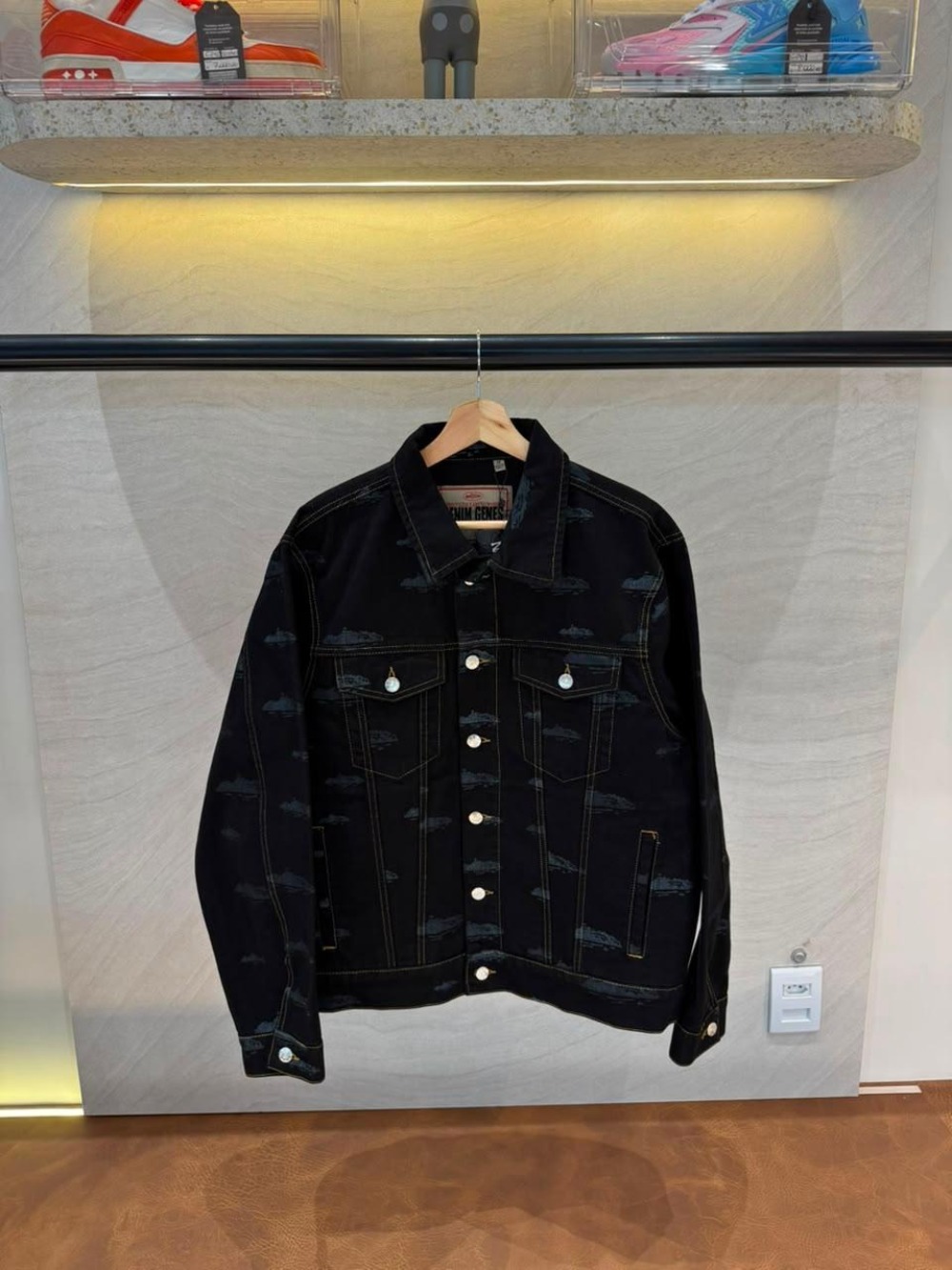 Jaqueta Corteiz Alcatraz Pattern Denim Black — M, Novo