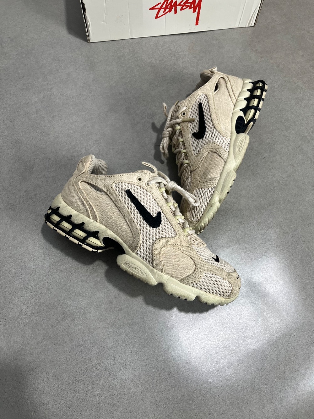 Stussy x Nike Air Zoom Spiridon Caged Fossil