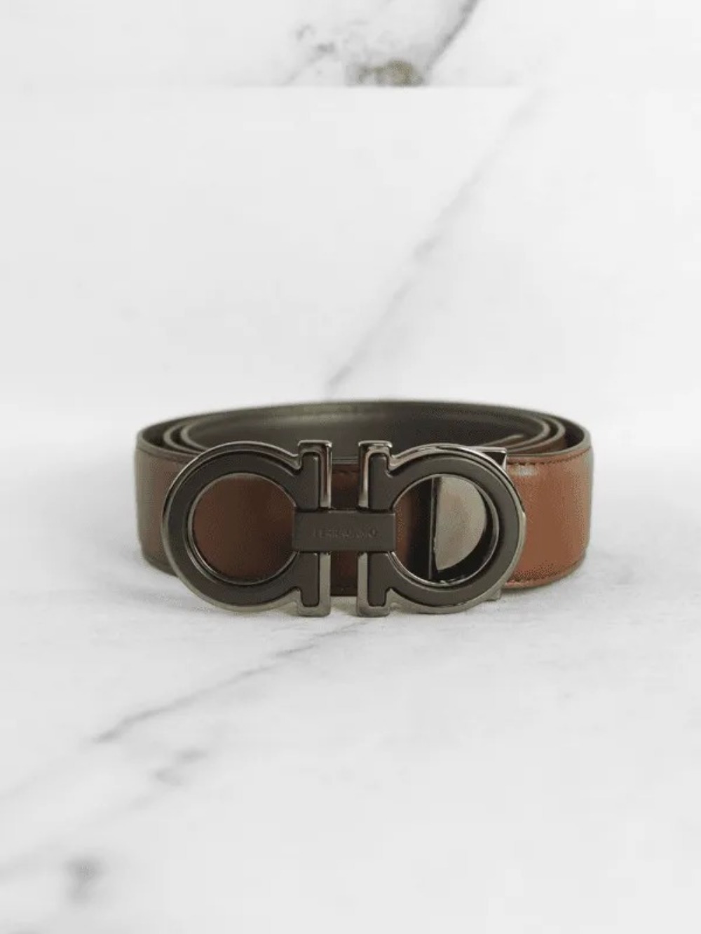 Cinto Ferragamo Dupla Face Gancini Marrom/Marrom
