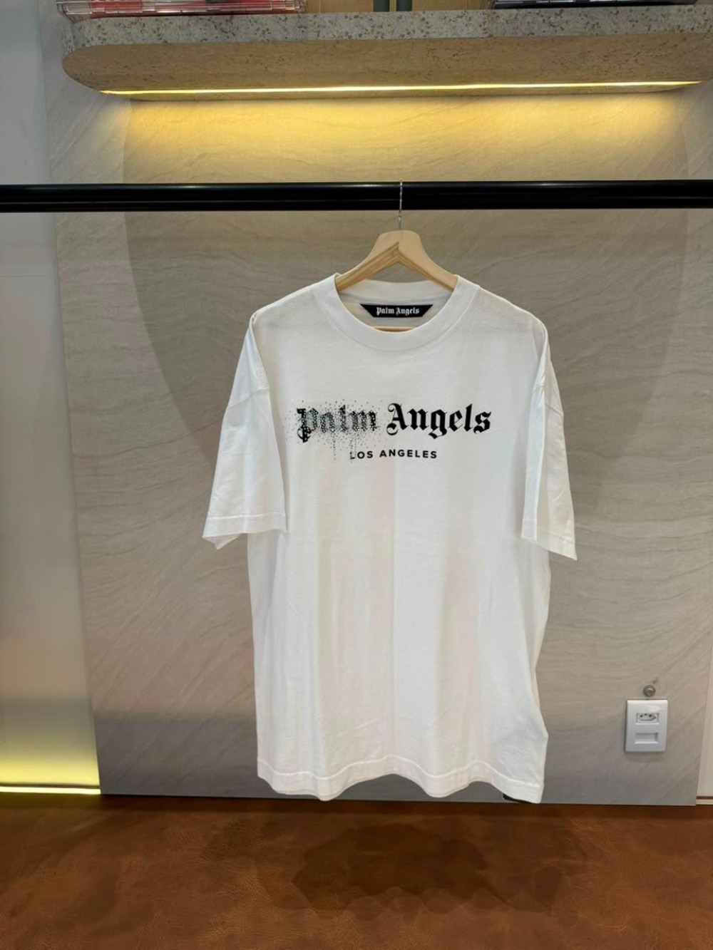 Camiseta Palm Angels Rhinestone Sprayed Classic White Black