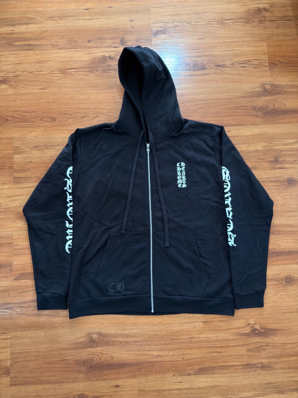 Moletom Chrome Hearts Vertical Logo Zip Up Hoodie Black White