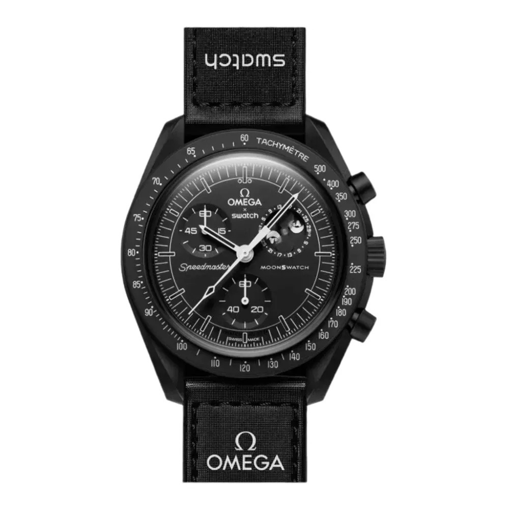 Swatch x Omega Relógio Bioceramic Moonswatch Mission Moonphase Snoopy Black
