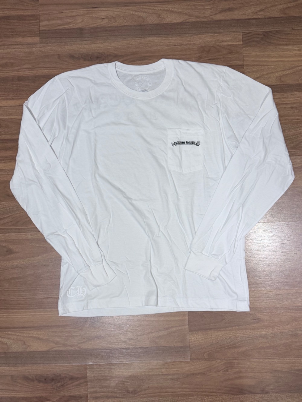 Camiseta Chrome Hearts Scroll Logo Pocket Long-Sleeve White