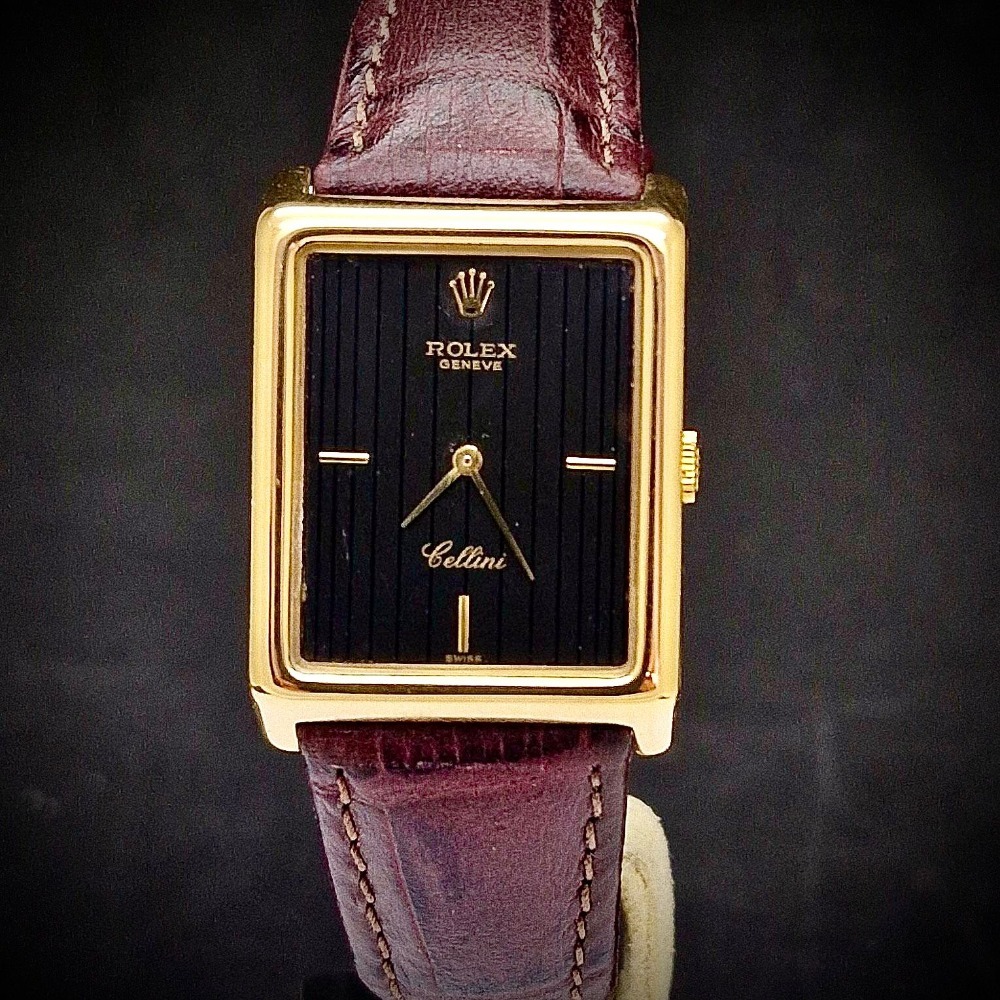 Relógio Rolex Vintage Cellini 18k Gold Black 25mm