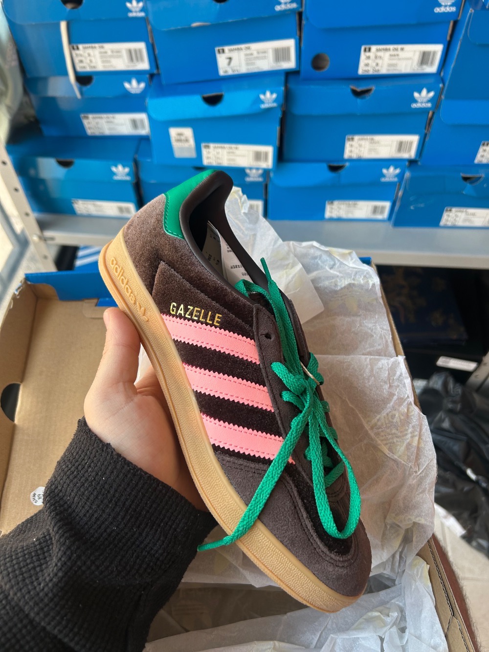 adidas Gazelle Indoor Dark Brown Glow Pink Court Green