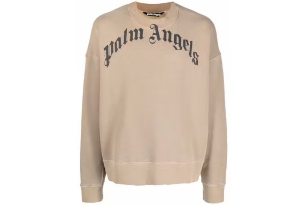 Palm Angels - Moletom Curved Logo Crewneck Beige