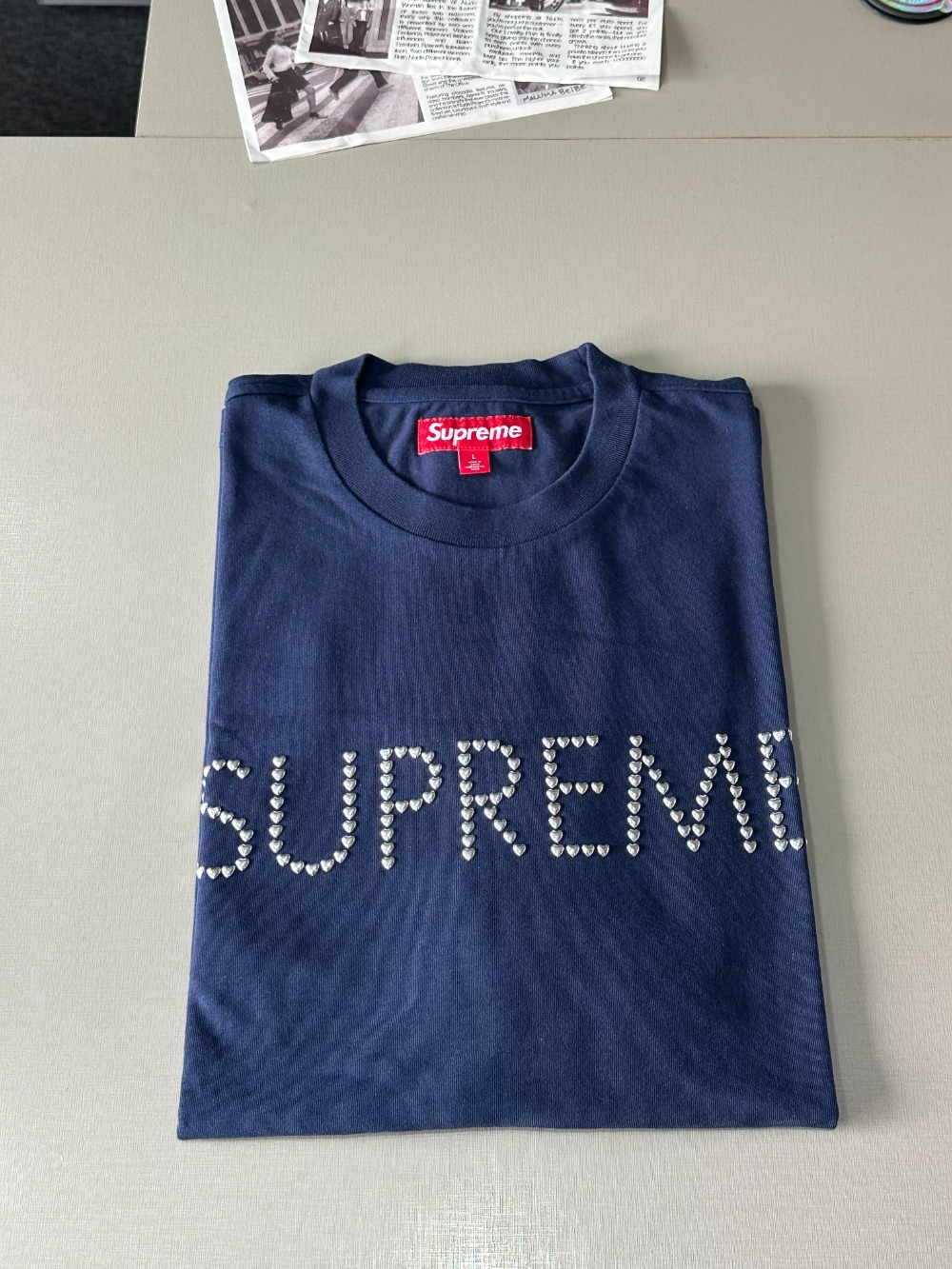 Camiseta Supreme Hearts Studded S/S Top Navy FW26-W5