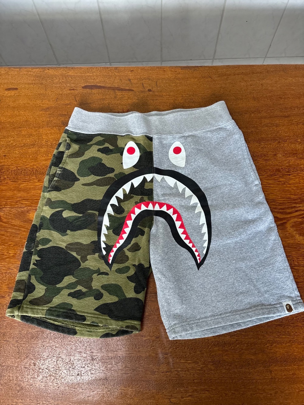 Bape split camo shark sweat shorts