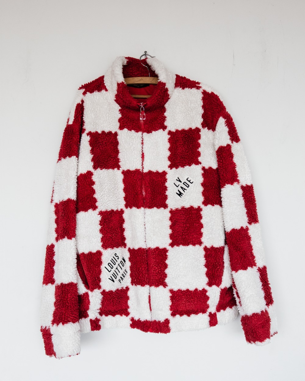Louis Vuitton x Virgil Abloh x Nigo (2022) Red/White LV Damier Fleece Jacket Jacquard