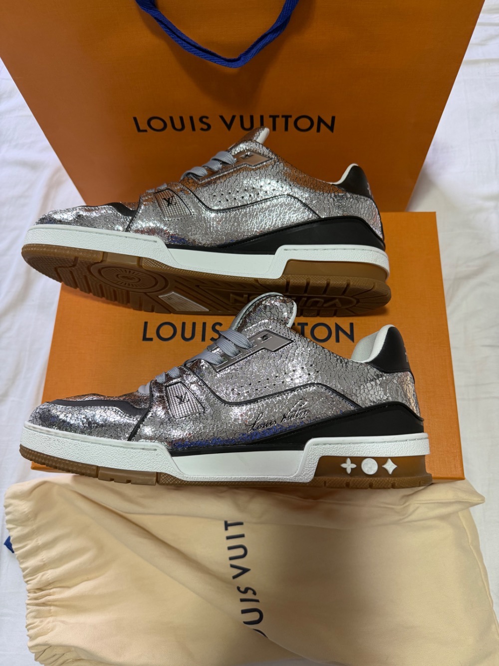 Louis Vuitton LV Trainer Cracked Silver