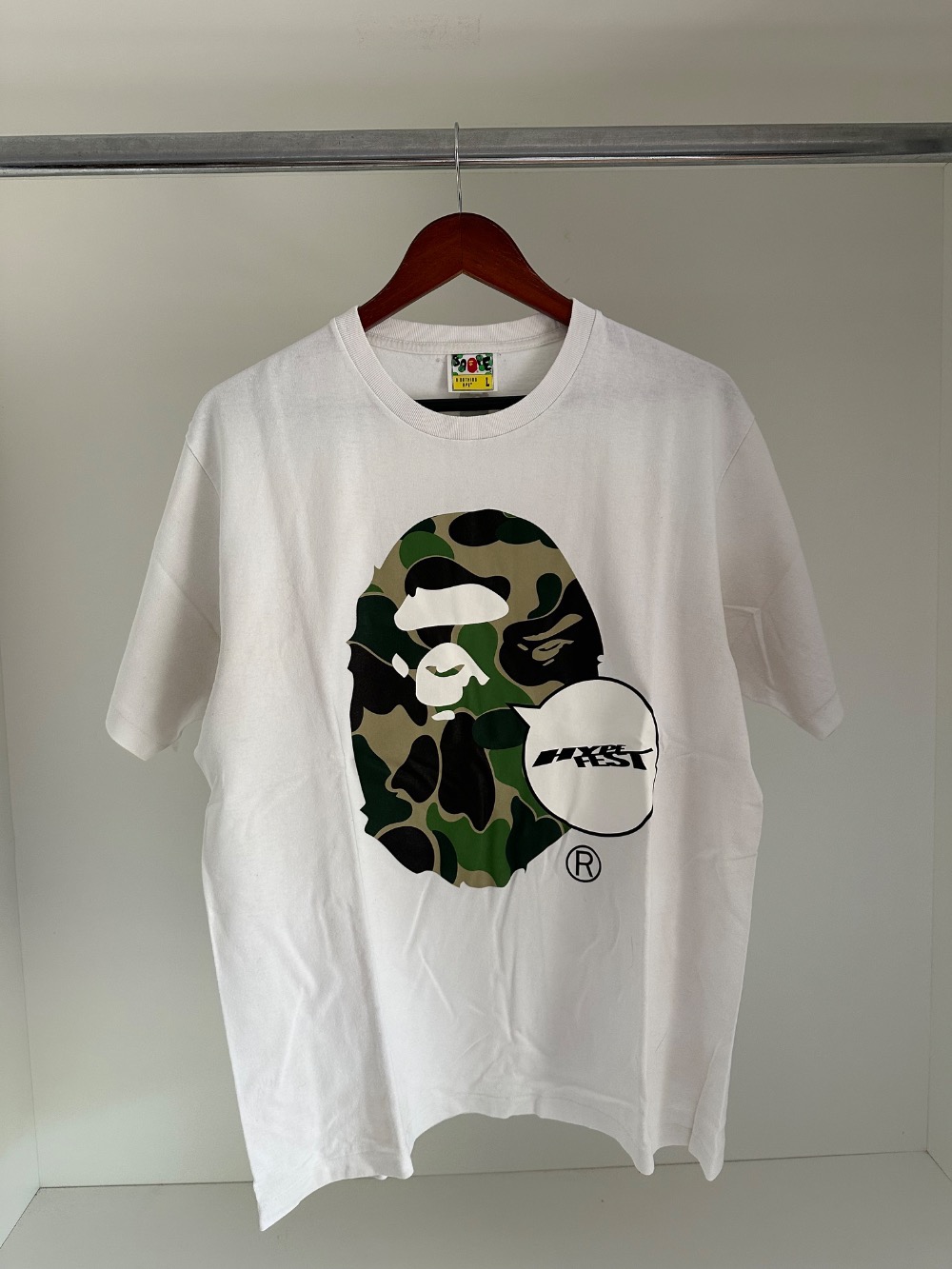 BAPE Hypefest Ape Head Logo Short Sleeve Tee Shirt White Multi