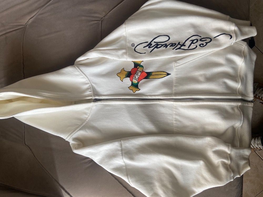 Ed Hardy x Exclusiviist 1of1 Moletom Love is a Gamble Zip Up Off White