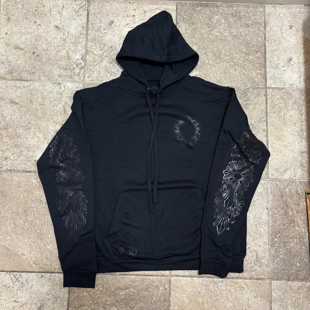 Moletom Chrome Hearts Pullover Horseshoe Floral Hoodie Black