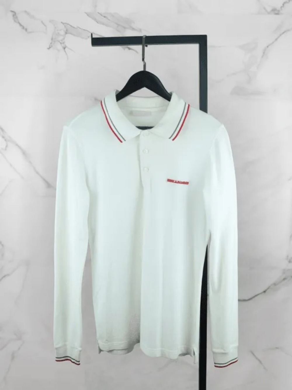 Camisa Polo Prada Manga Longa Basic Logo Branca
