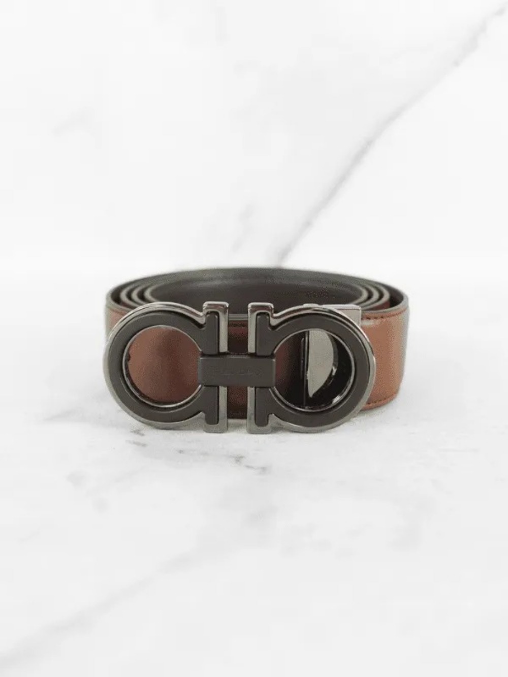 Cinto Ferragamo Dupla Face Gancini Marrom/Marrom