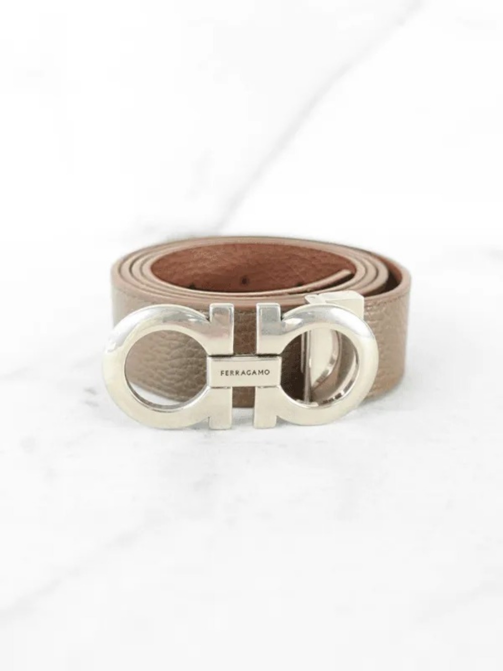 Cinto Ferragamo Dupla Face Gancini Marrom/Marrom