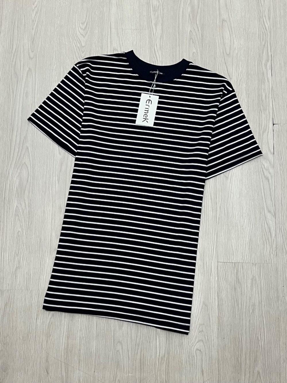 Camiseta Ermek Label Listrada Slim Fit Azul Marinho
