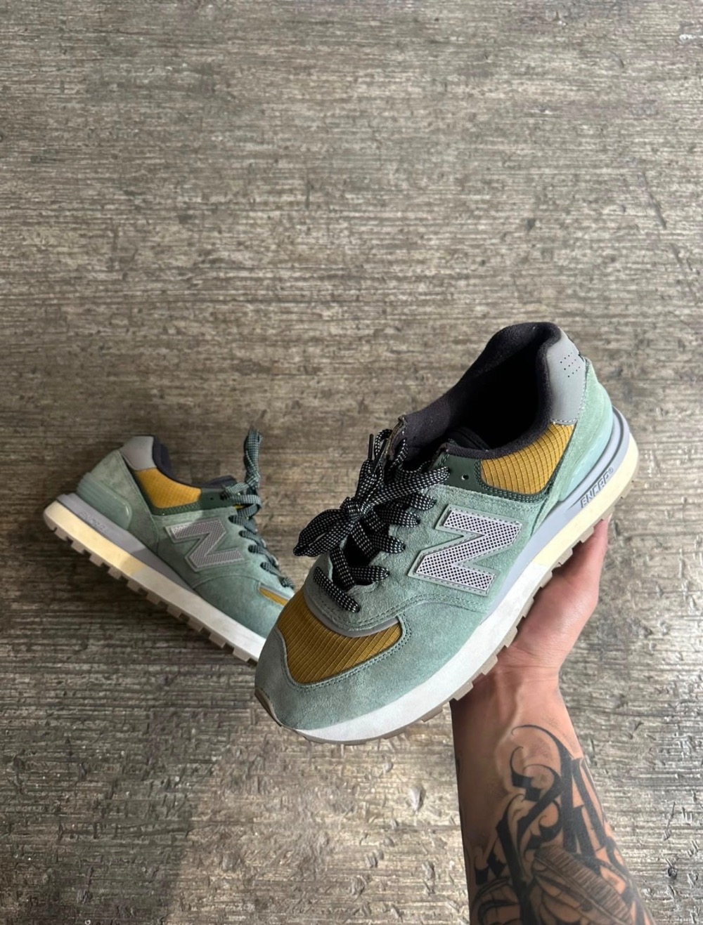 Stone Island x New Balance 574 Legacy Light Green Mustard Gold