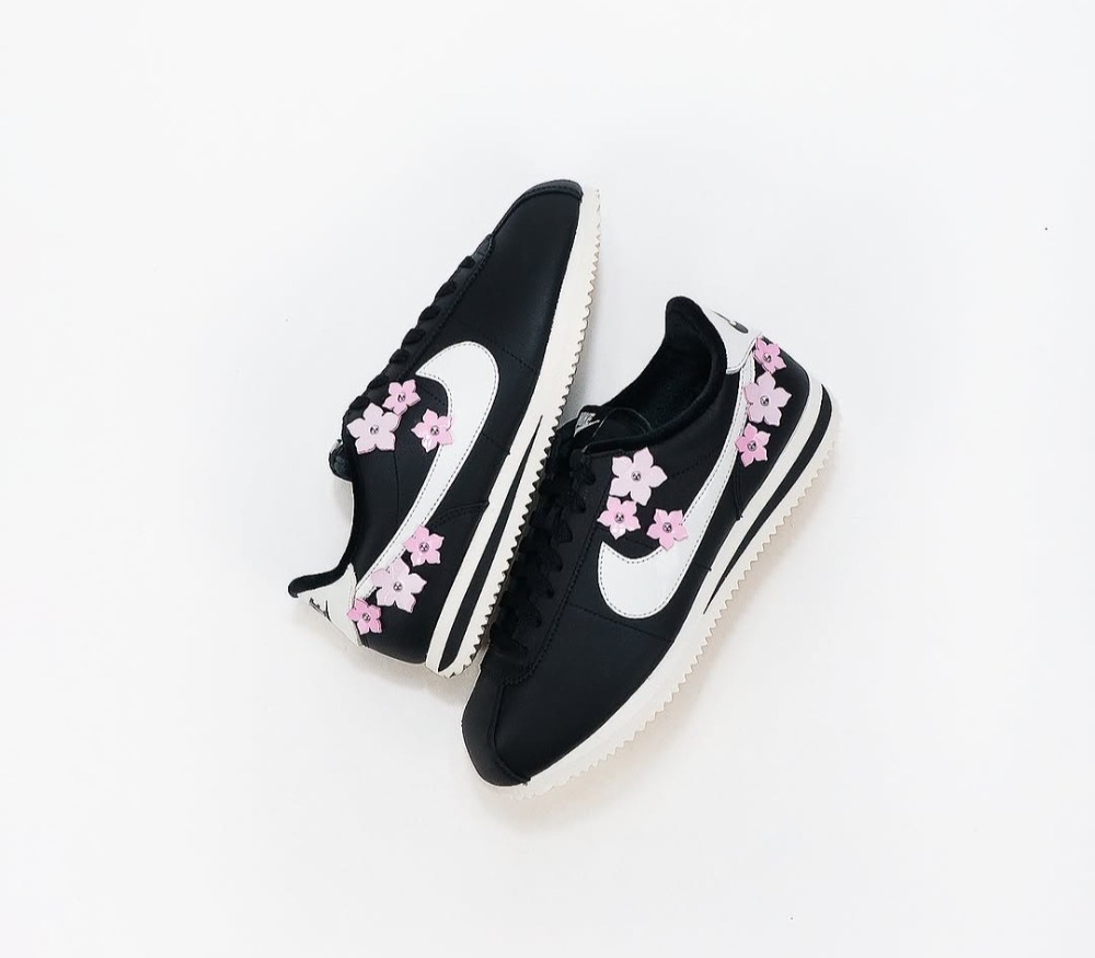 Nike Cortez Leather Florette Black Pink Rise Faded Lilac Sail