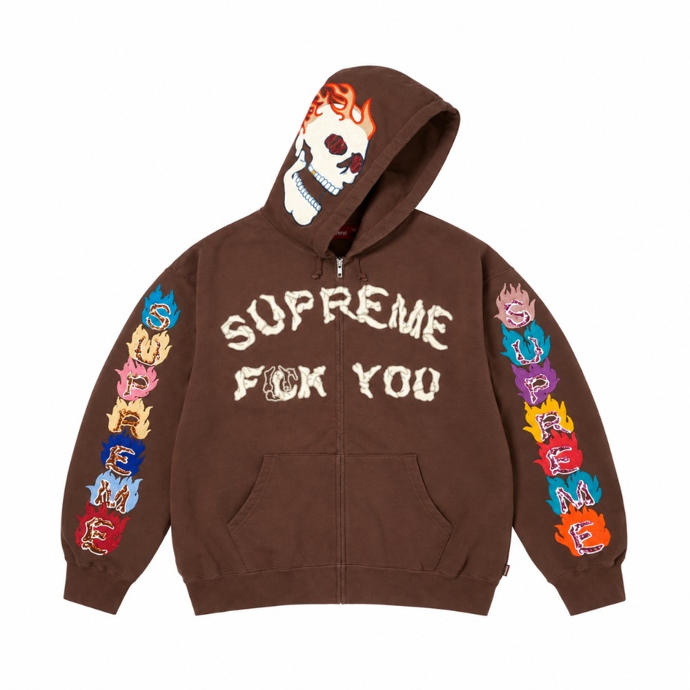 Jaqueta Supreme Fuck You Zip Up Hooded Brown FW26-W8