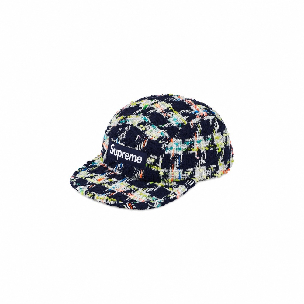 Boné Supreme Metallic Bouclé Camp Cap Navy FW26-W8