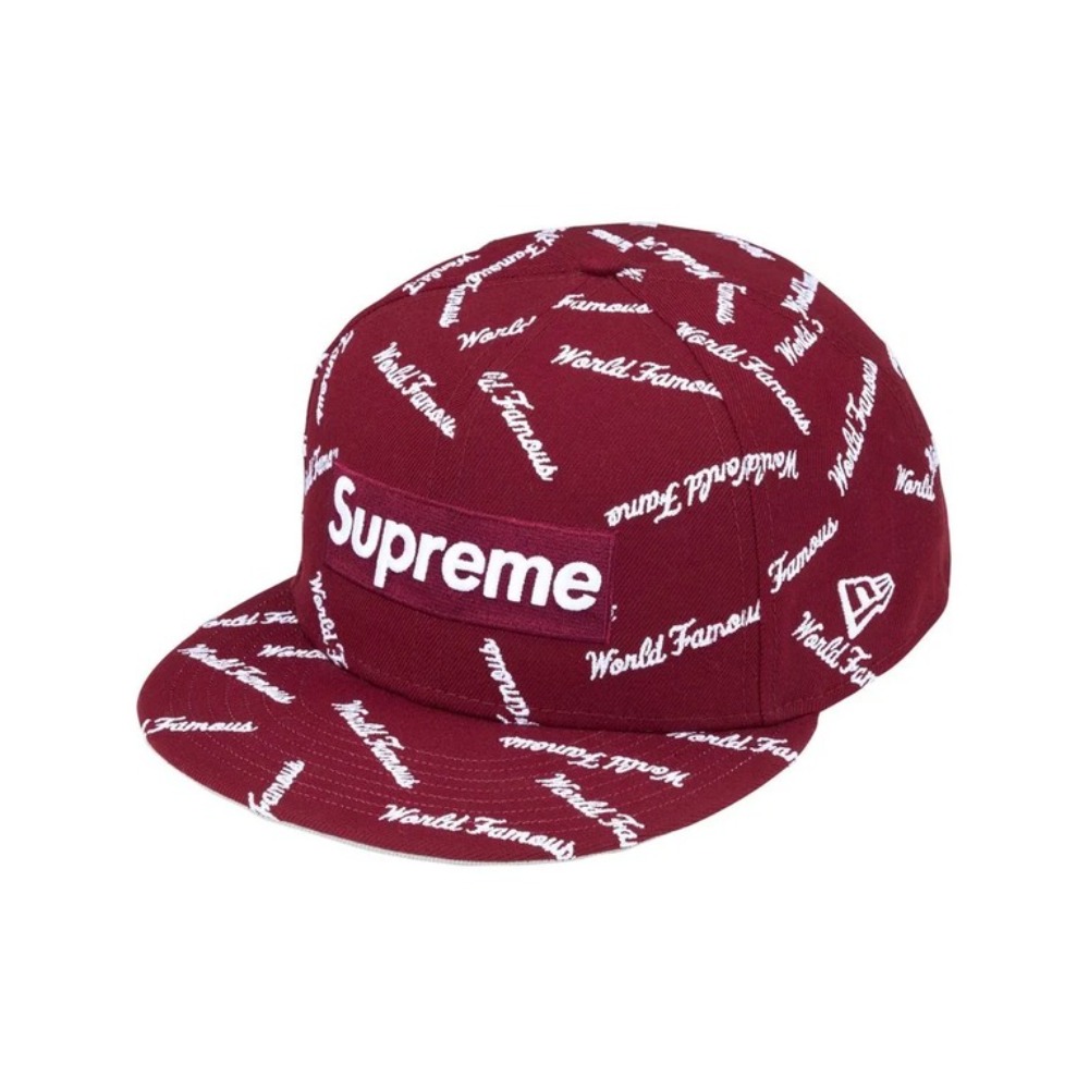 New Era x Supreme Boné World Famous Box Logo Cardinal FW26-W8