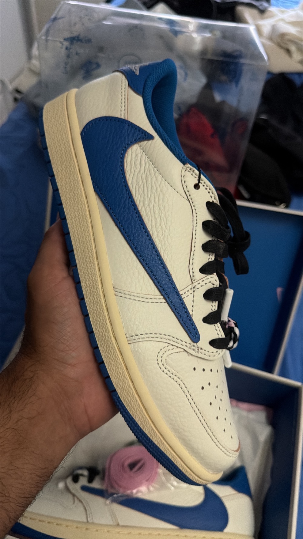 Fragment x Travis Scott x Air Jordan 1 Low OG SP Sail Military Blue