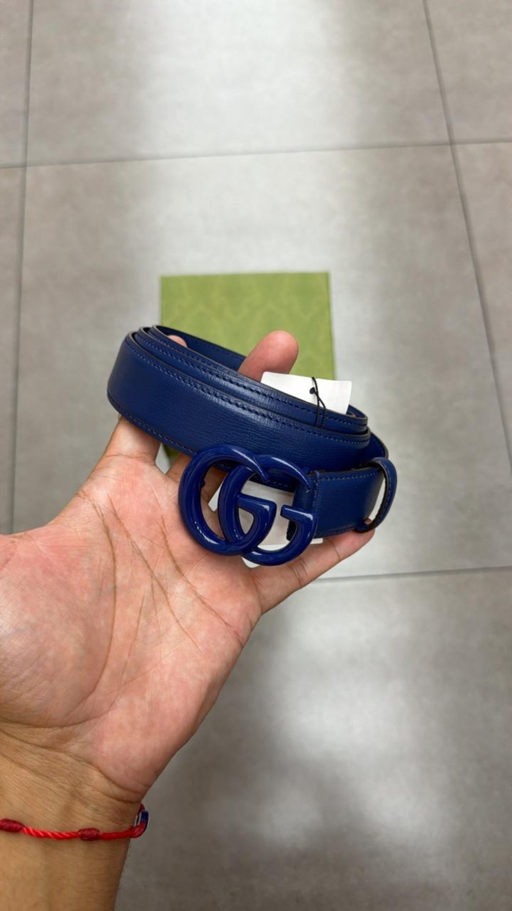 Cinto Gucci GG Marmont Thin Belt Blue