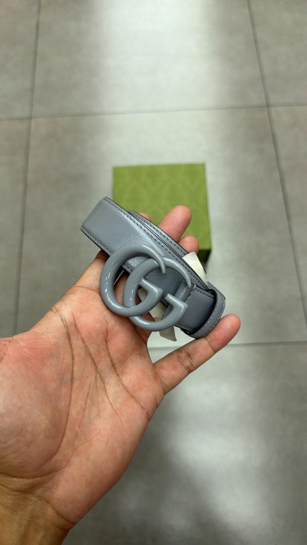Cinto Gucci GG Marmont Thin Belt Grey